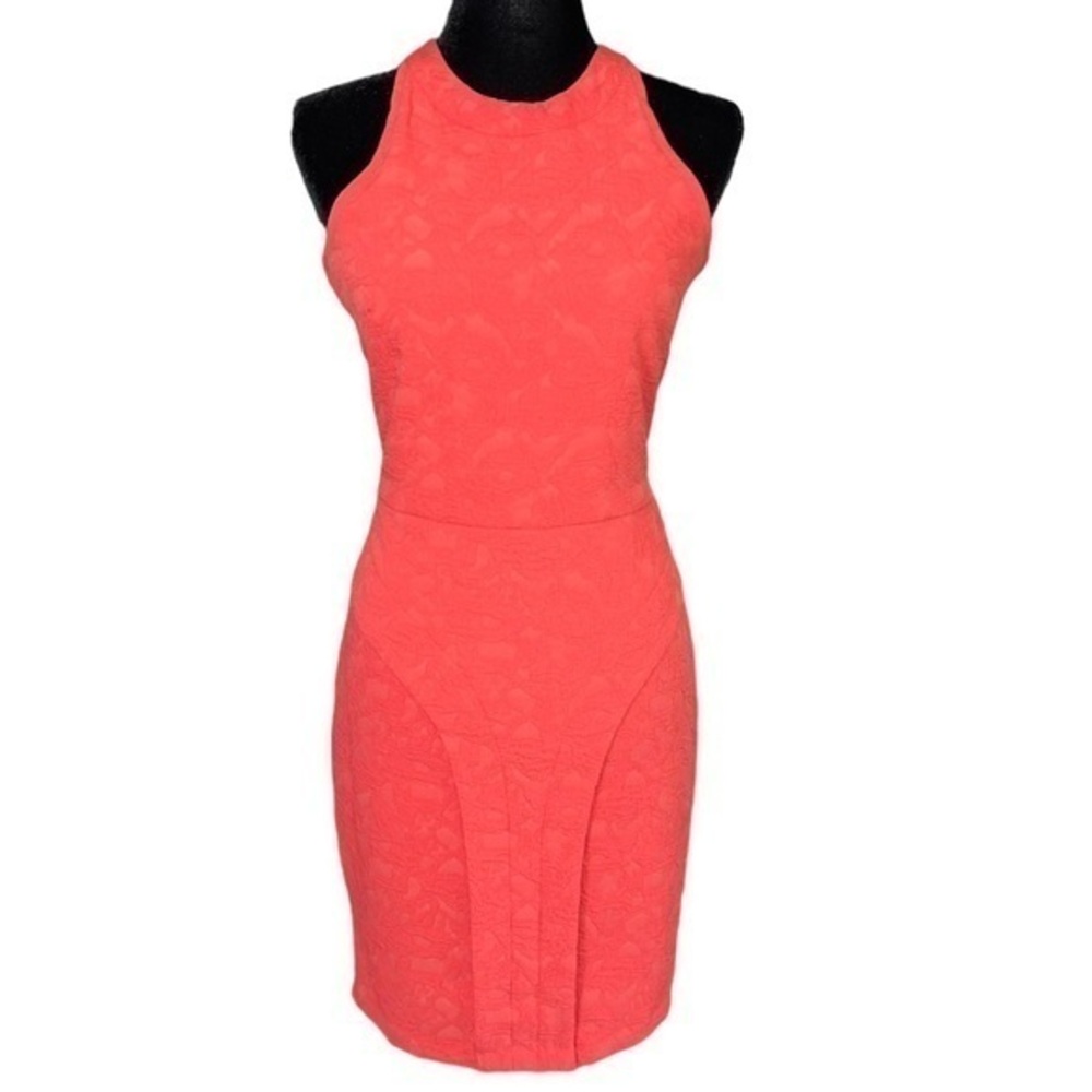 Sleeveless Coral Lace Sheath Dress